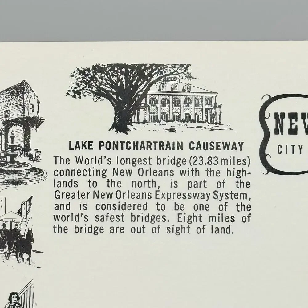 Lake Pontchartrain Causeway New Orleans Louisiana Vintage Blank Unused Postcard